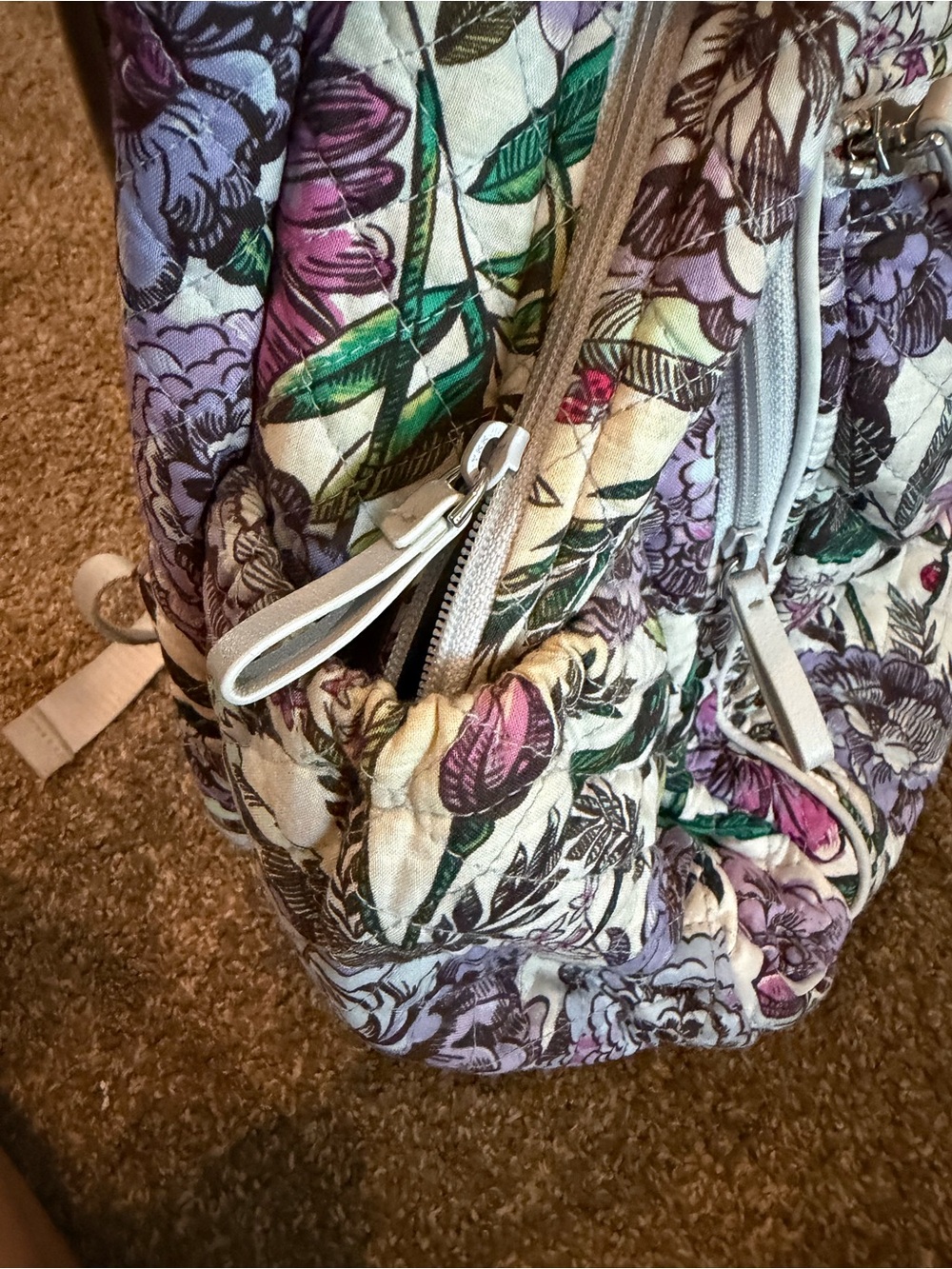 Vera Bradley Purple Floral Quilted Backpack multiple compartments - Picture 8 of 16